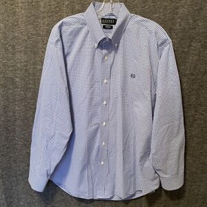 Lauren Ralph Lauren Shirt Mens 18 34/35 Blue Gingham No Iron Dress Preppy Office